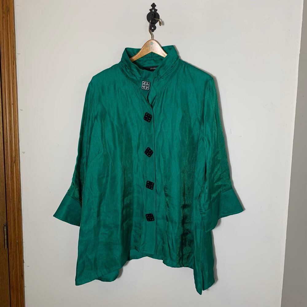 Womens Plus Size Ali Miles Button Front Blouse Green Size 1X EUC!